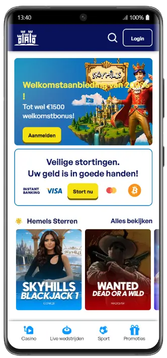 Skyhills Casino mobiele startpagina